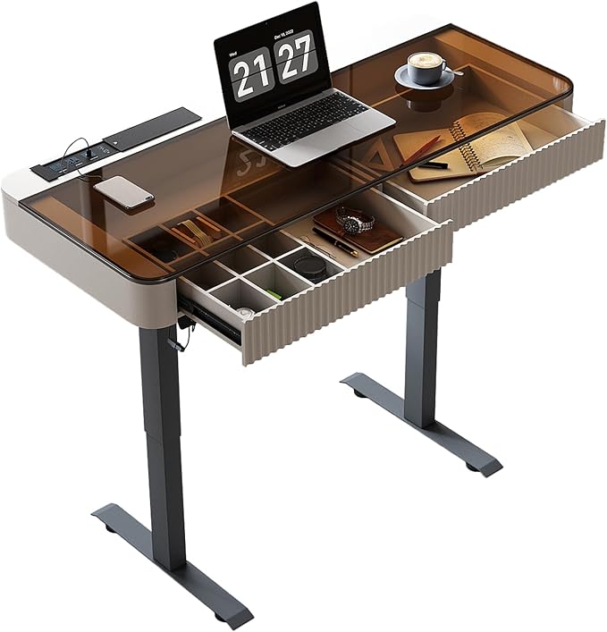 Lartis Office Desk, Electric Computer Lift Table Standing Desk with Drawer Charging USB Port, Home Office Laptop Table with Drawer