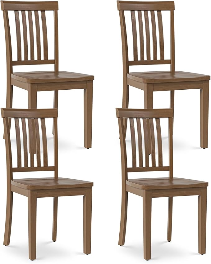 COLAMY Wooden Dining Chairs Set of 4, Solid Rubberwood Kitchen & Dining Room Chairs, Farmhouse Rustic Side Chairs for Dining Table, Anti-Slip Protection, Classic Windsor Style Seating, Oak Light Brown