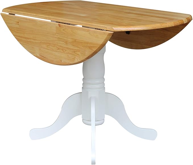 42" Round Dual Drop Leaf Pedestal Dining Table, Solid Wood, Easy Assembly, 20mm Top Thickness, Kitchen/Dining Room, Includes Two 9" Drop Leaves, Durable Parawood Construction, Unfinished