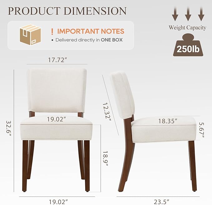 COLAMY Mid Century Modern Dining Chairs Set of 2, Upholstered Kitchen Chairs with Back, Farmhouse Fabric Side Dining Room Chairs with Wood Legs for Dining Room Kitchen Restaurant, Beige