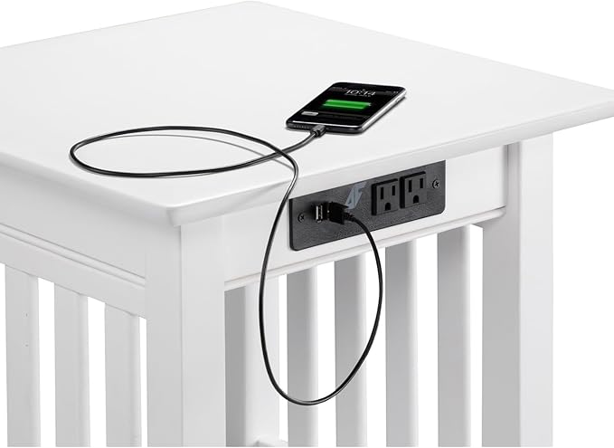 AFI, Mission End Table with Charging Station, White