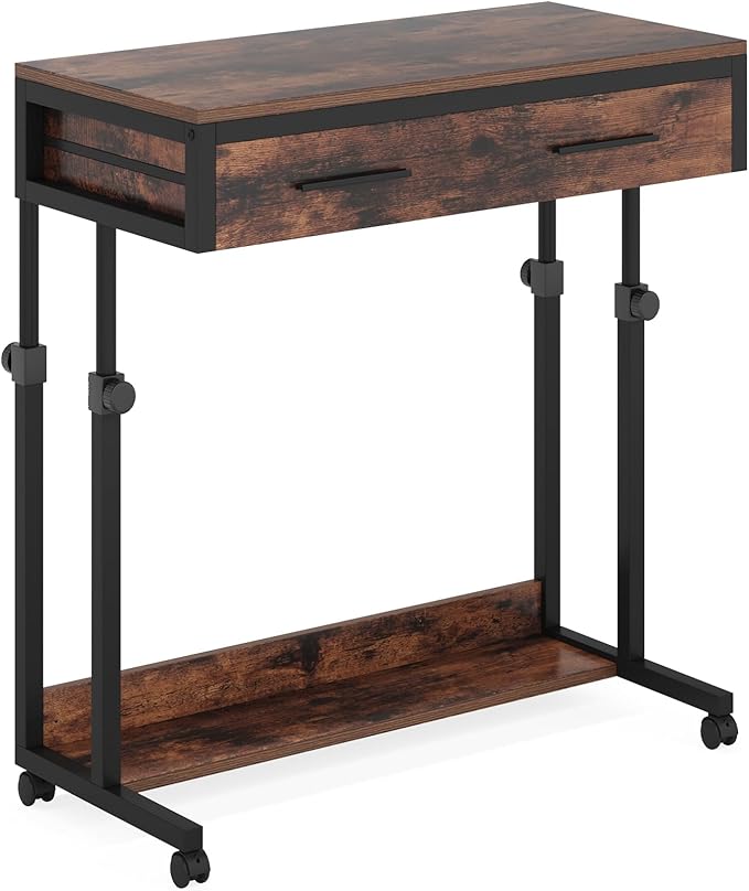 Tribesigns Portable Desk with Drawers, Mobile Laptop Desk with Wheels, Sofa Side Table Small Portable Standing Rolling Table for Home Office
