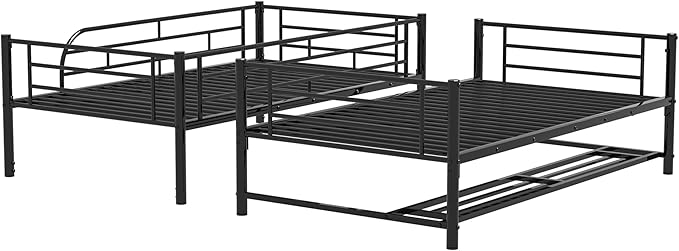Twin Over Twin Metal Bunk Bed with Shelf and Guardrails, Heavy-Duty Steel Bed Frame,Built-in Ladder,Can Be Divided into 2 Separate Beds,for Kids Teens Adults,Black
