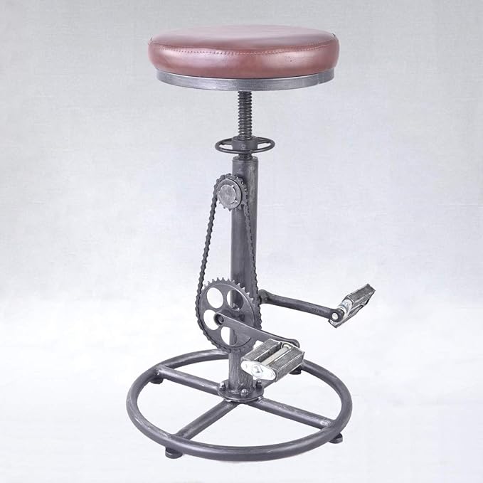 Topower Vintage DIY Bar Stool Bicycle Chain Iron Pedal Retro Industrial Height Adjustable Bicycle Wheel Design bar Chair Set of 2 Silver