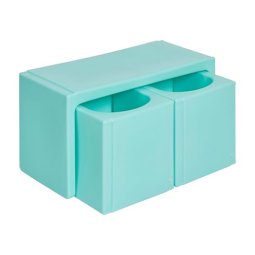 ECR4Kids Tri-Me Table and Cube Chair Set, Multipurpose Furniture, Aqua, 3-Piece
