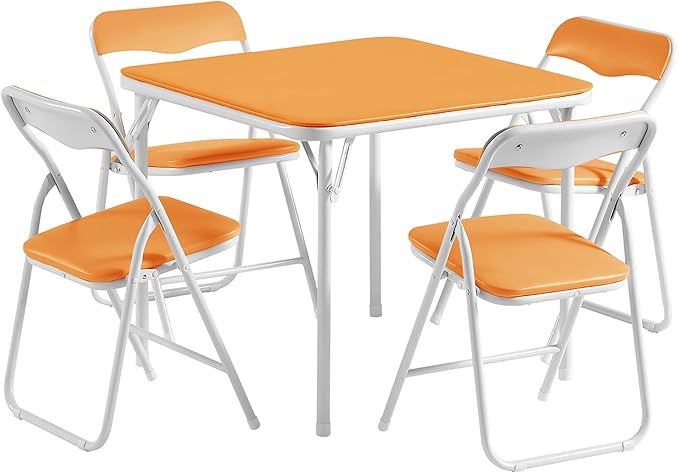 VECELO Kids Folding Activity Table and Chair Set, with Ultra Soft Padded Cushion, 5 Piece, Pale Orange