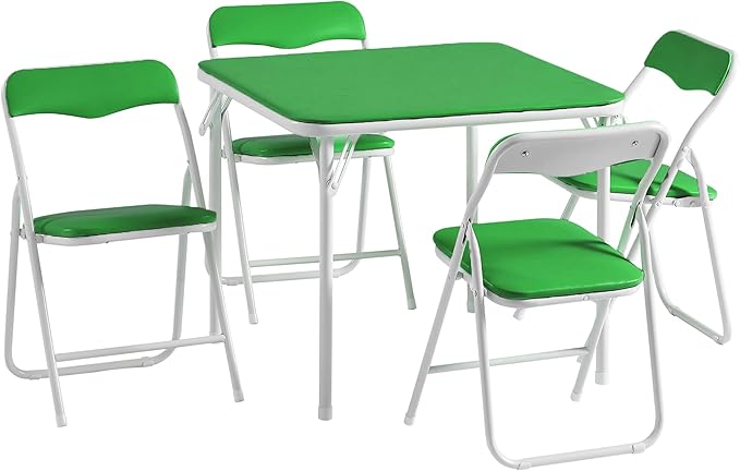 VECELO Kids Folding Activity Table and Chairs 5 Pcs Set, Portable, with Ultra Soft Padded Cushion, Green