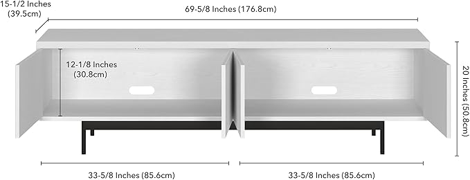 Henn&Hart Whitman, 70'' Rectangular TV Stand, White