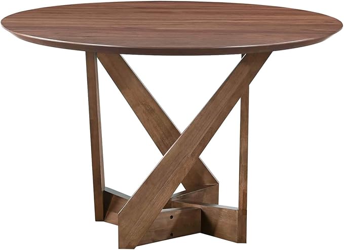 Acanva 47" Small Round Dining Table for 4 Person, MDF Top and Sturdy Wood Base Structure, Modern Design for Kitchen, Compact Space & Apartment, Walnut Brown