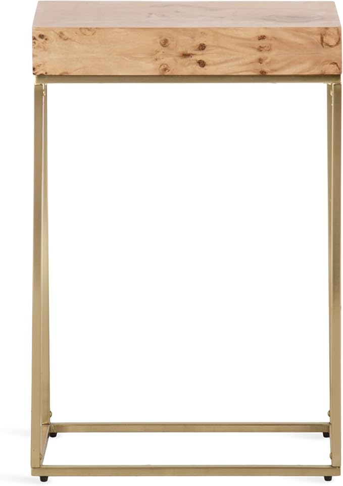 Kate and Laurel Karlsen Modern Wood and Metal Burlwood Narrow Side Table; 16 x 24 x 8; Burlwood and Gold; Slim End Table for Use as Skinny Bedroom Nightstand or Entryway Table Option