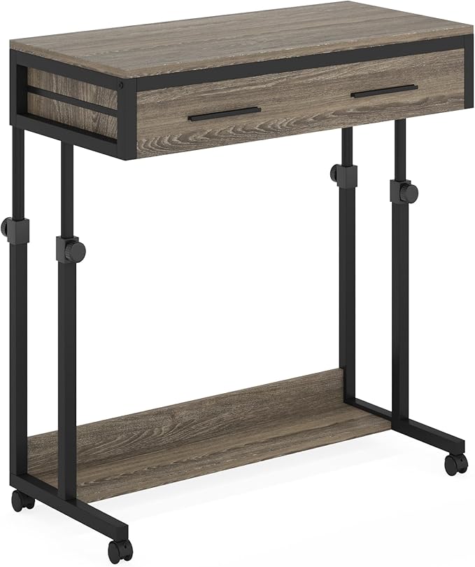 Tribesigns Portable Desk with Drawers, Mobile Laptop Desks with Wheels, Couch Desk Sofa Side Table, Small Standing Desks for Home Office (Retro Grey)
