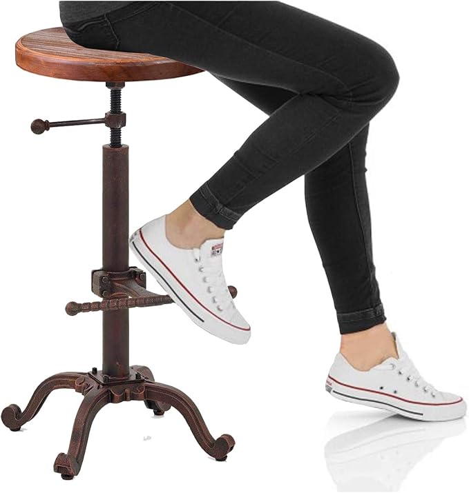Topower Industrial Retro Vintage Farm Wooden Tractor Stool Kitchen Swivel Height Adjustable bar Stool (Copper)