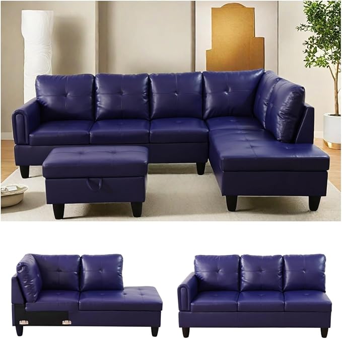NAYSAYE Sectional Couch with Ottoman Storage, L Shaped Couch Sofa Furniture Sets, Modern Comfy Modular Comfy Sofa for Living Room Bedroom, Office and Apartment, Blue