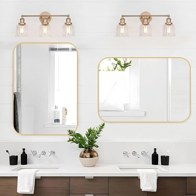 Gold Bathroom Mirror, 40x30 Inch Brushed Gold Mirror, Aluminum Alloy Framed Rectangle Bathroom Mirror for Over Sink, Anti-Rust Wall Mirror (Horizontally or Vertically)