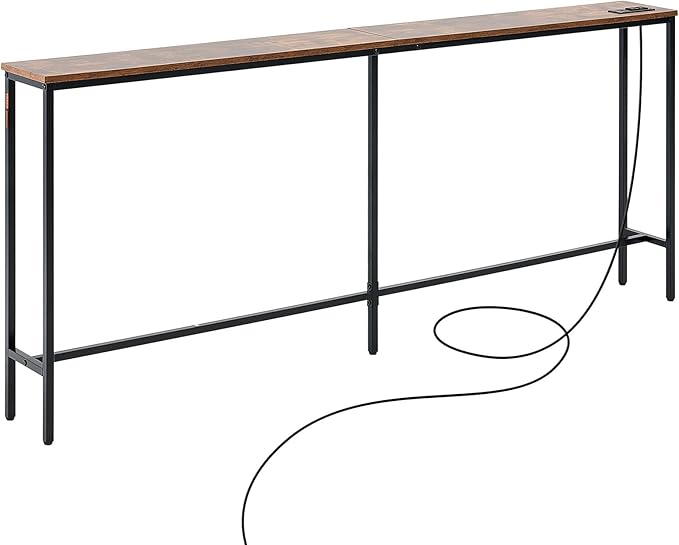VEVOR Narrow Console Table, 70.9" Behind Couch Shelf with Power Outlets, 1-Tier Long Entryway Shelf, Narrow Sofa Table with Metal Frame and Charge Station, for Entryway, Hallway, Living Room