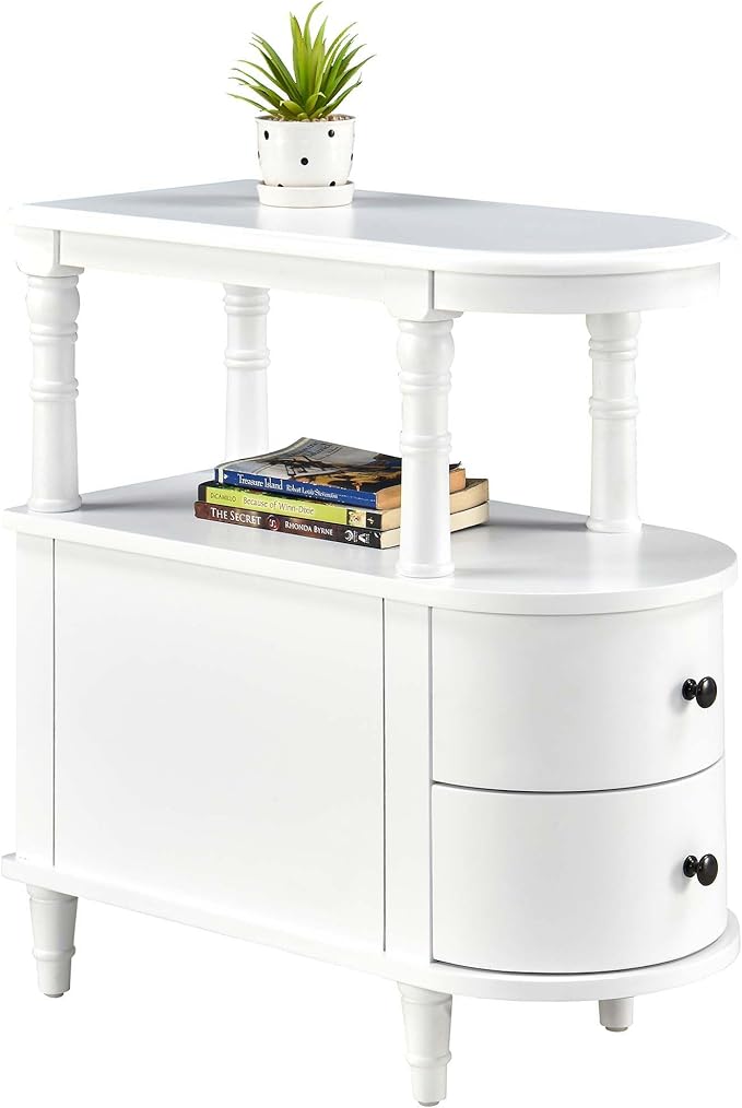 Wood End Table with 2 Drawers and Storage Shelf, Narrow Sofa Side Table for Living Room, Vintage Slim Nightstand Bedside Table for Bedroom, Slim Chair Side Table White BGA508WT