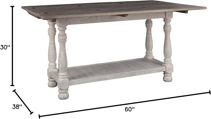 Signature Design by Ashley Havalance Farmhouse Sofa Table, Flip Top Design for Additional Dining Space and Fixed Lower Shelf, Gray & White with Weathered Finish