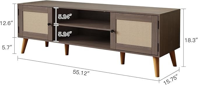 TV Stand for TVs up to 65 inches, Rattan Grain Finish Panel with 2 Storage cabinets, Modern Minimalist Style, Living Room, Audio-Visual Room for Multiple Rooms,3 Colors Available (Oak)