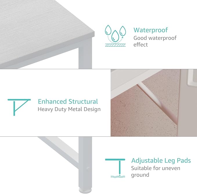 Lufeiya White Computer Desk with Power Outlet, 47 inch Teen Study Table Home Office Work Writing Gaming Desks with Charging Station Outlets Built in, White