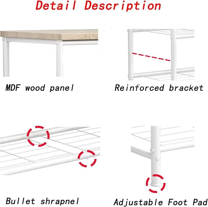 Shoe Rack Organizer 4 Tier for Closet Entryway Free Standing Metal Storage Shoe Shelf with MDF Top Board,White+Oak