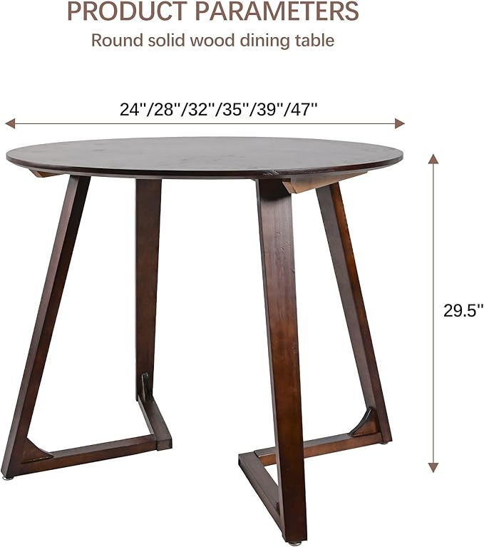 Round Rubber Solid Wood Dining Table - Mid Century Modern Style with V-Shaped Wooden Frame Base, Multi-Functional as Meeting/Coffee/Leisure Table,Space Saving Design,24”