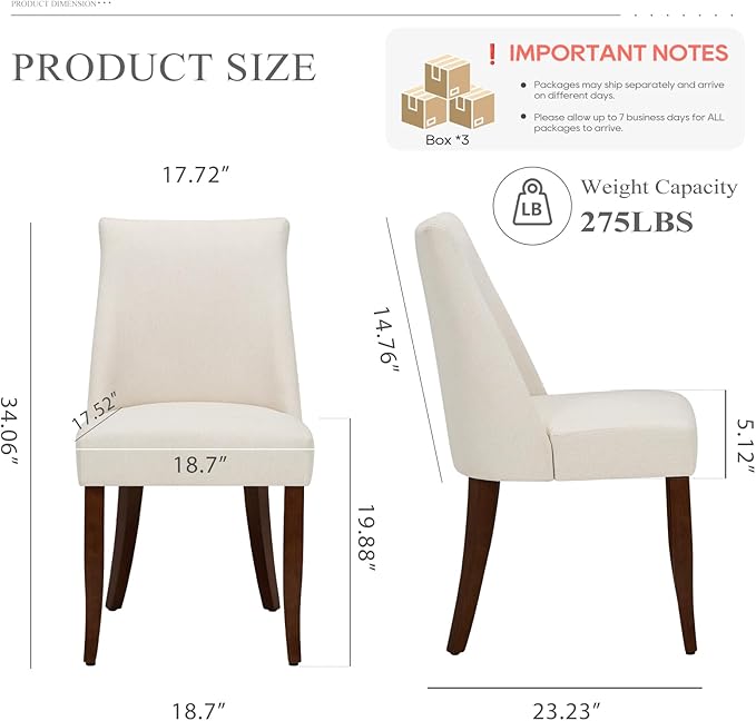 COLAMY Upholstered Dining Chairs Set of 6, Mid Century Modern Kitchen Chairs with Back, Farmhouse Fabric Side Dining Room Chairs with Wood Legs for Dining Room Restaurant, Beige