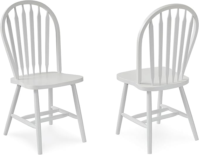 IC International Concepts Solid Wood Windsor ArrowBack Dining Chair with Plain Legs, White