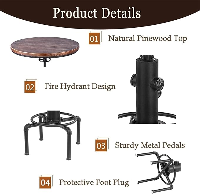 Industrial Tall Bistro Table 32.3-36.2",Adjustable Swivel Pub Table, Kitchen Dining Coffee Bistro Table Metal Hydrant Stylish Design Table