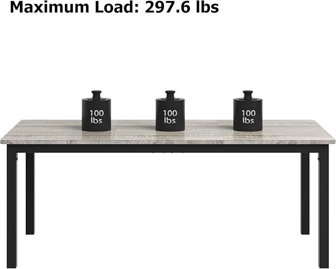 GarveeHome 78.7in Industrial Dining Table for 6, Wooden Long Dinner Table with Mortise Tenon Design, Kitchen Table with Sturdy Metal Legs, for Dining Room Home Office Living Room, Grey