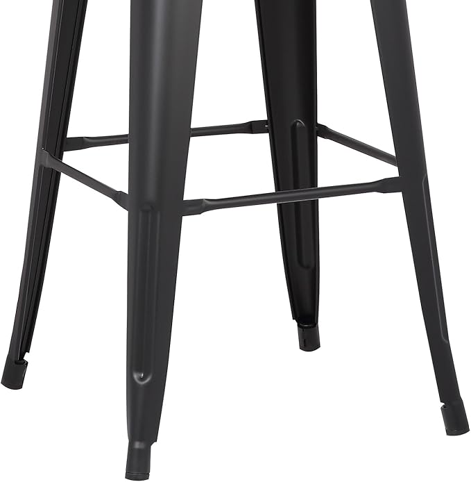 AC Pacific 30” Metal Barstool Set of 2 – Country Rustic Style with Low Back, Lightweight & Sturdy Build, Easy Assembly – Midnight Matte Finish
