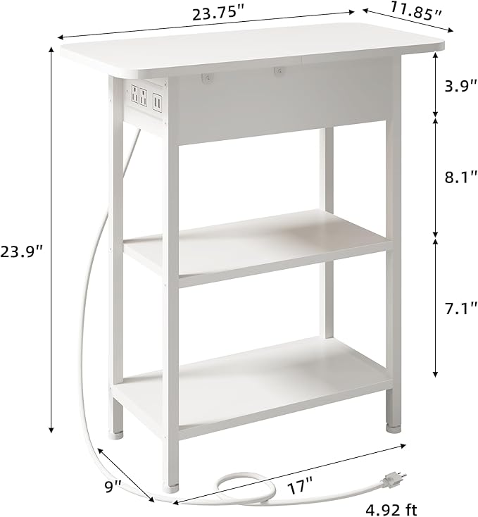 LIDYUK End Table with Charging Station, Set of 2 Flip Top Narrow Side Table for Small Spaces, Nightstands Set of 2 for Bedroom, End Tables Living Room with Storage Shelves, White