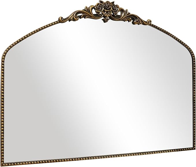AIXI HOME Black Arched Mirror, 40" x 30" Traditional Vintage Antique Mantel Mirror with Ornate Metal Frame, Baroque Wall Mounted Mirror for Entryway/Fireplace/Hallway/Bathroom/Living Room/Bedroom