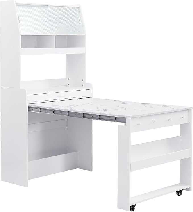 Merax Sideboard Buffet Cabinet with Foldable Dining Table, Multifunctional Cupboard with Storage Shelf and Hooks, for Small Places,Studio, Apartment