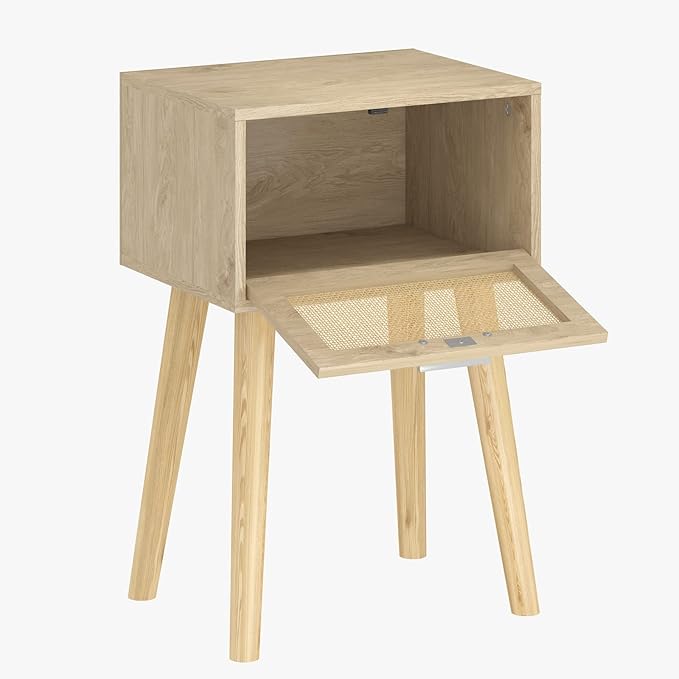 LAATOOREE Bedside Table Set of 2, Boho End Table with Solid Wood Feet for Bedroom and Living Room