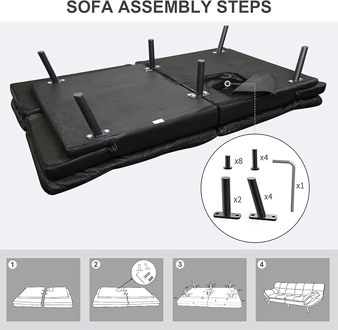 Vipbear Futon Sofa Bed Couch, 71" Convertible Sofa Bed, Space-Saving Loveseat with Adjustable Backrest & Armrest for Living Room,Apartment,Office,Matte Black Sleeper Sofa