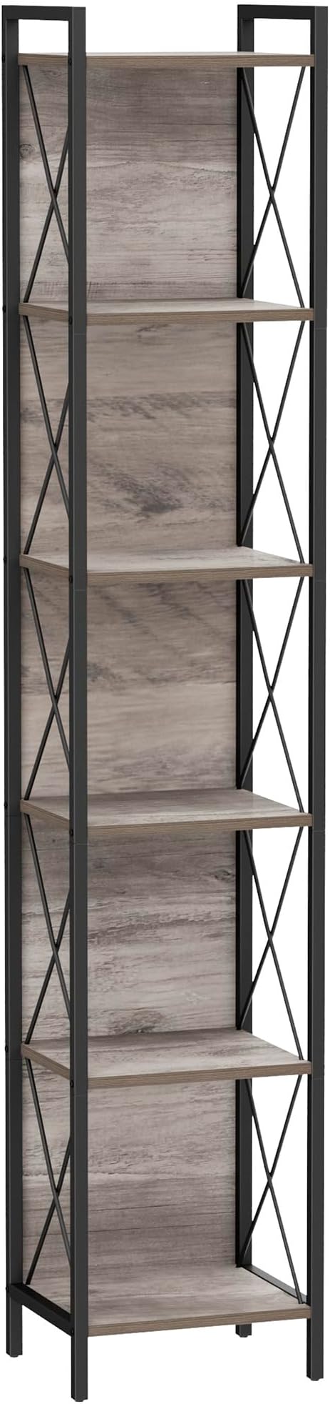Homhedy 6 Tier Bookshelf Bookcase, Tall Narrow Bookshelf for Small Space, Metal Storage Shelves with Back Panel, for Home Office, Living Room, Kitchen, Bedroom, Industrial Style, Greige