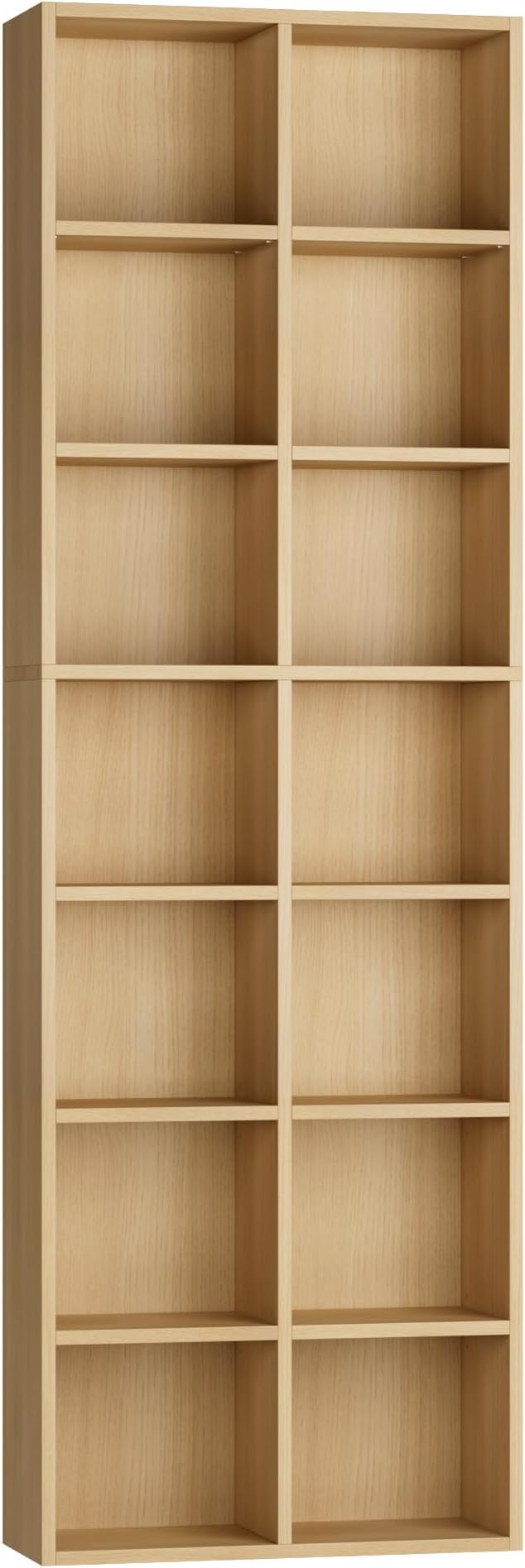 FOTOSOK 71’’ Narrow Bookshelf and Bookcase, Wooden Shelf 7 Tier Media Storage Tower Rack, CD DVD Storage Tower Rack with Adjustable Shelves,Double Wide Slim Bookshelf Cube Storage Organizer, Natural