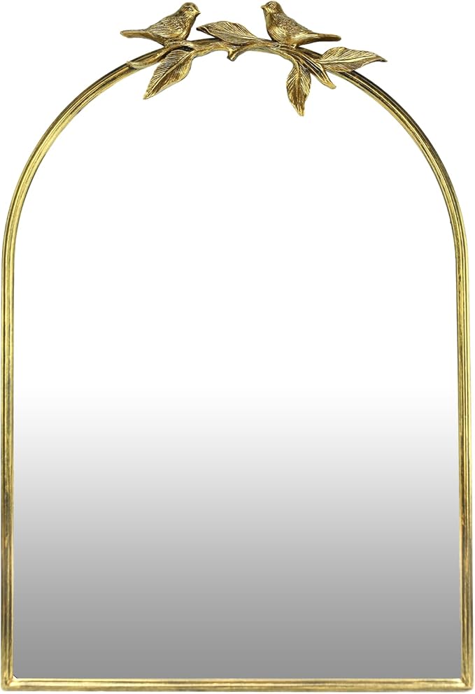 Gold Vintage Mirror for Vanity 24x35 Inch Gold Antique with Ornate Frame, Arched Vintage Wall for Bathroom, Living Room, Fireplace, Entryway