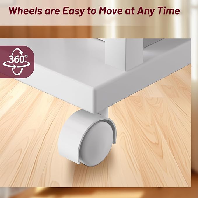 Side Table with Charging Station and Drawer, Narrow End Table with USB Ports and Outlets for Small Space, Living Room, Bedroom and Office, with 4 Wheels (1, White)