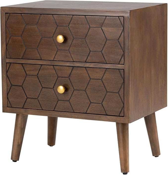 COSIEST Modern End Table w Honeycomb Pattern, Mid-Century Nightstand w Storage Drawer, Small Wood Accent End Table for Bedroom, Living Room