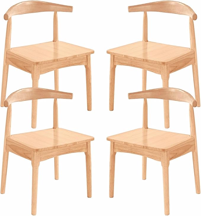 DELAVIN 4pcs Solid Wood Dining Chairs, Kitchen Chairs with Solid Oak Wood Legs, Farmhouse Style High Ladder Back Dining Room Chairs, Burlywood
