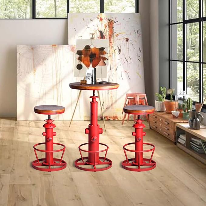 Topower Industrial Bar Table 38.58-48.43" Adjustable Pub Table Kitchen Dining Coffee Bistro Table Antique Red