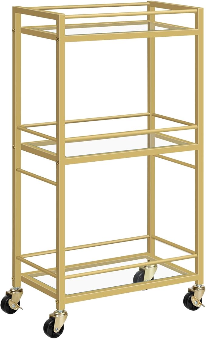 Bar Cart for The Home, 3-Tier Drink Cart on Wheels, Home Bar Serving Cart, Mini Bar Cart for Small Space, Kitchen, Dining Room, Gold RCJ40B01