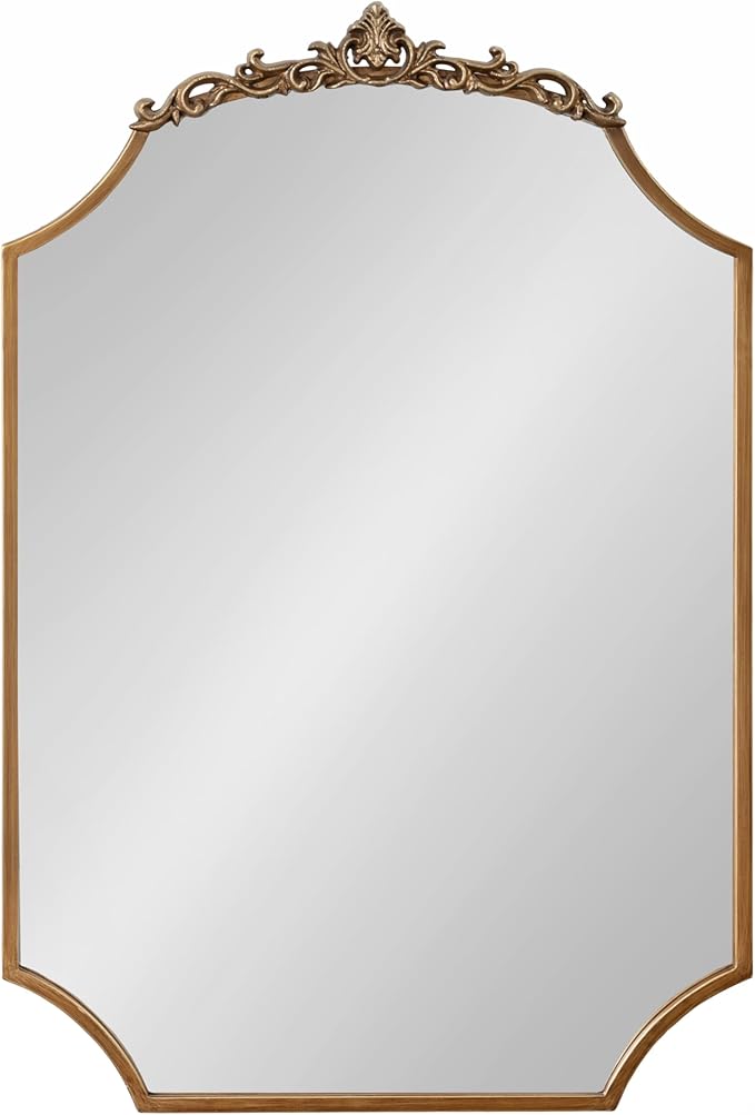 Kate and Laurel Arendahl Ornate Traditional Arched Scallop Mirror; 24 x 36; Antique Gold; Decorative Baroque Style Scalloped Arch Vintage Gold Mirror with Ornamental Crown