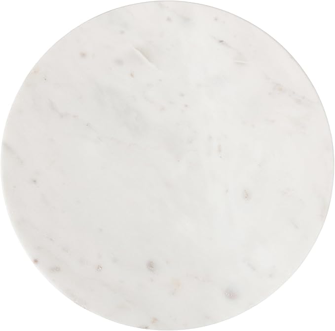 Kate and Laurel Tira Elegant Round Drink Table, 10 x 22, White Marble and Silver, Modern Glam Circle Martini Table for Use as a Small Bedroom Nightstand or Living Room Plant Stand Option