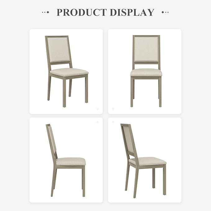 COLAMY Wood Dining Chairs Set of 2, Mid Century Modern Upholstered Kitchen Chairs,19 Inch Fabric Dining Chair with Back for Kitchen Dining Room,Grey