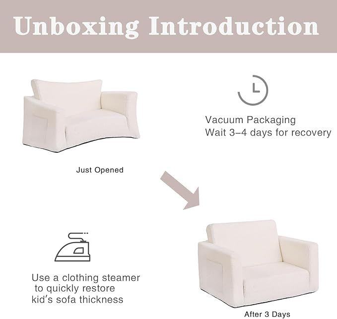 Tiita Kids Sofa, 2-in-1 Toddler Chair, Convertible Children Couch to Lounger, Flip Out Kid Sofas Chair, Toddler Armrest Chairs Bed, Folding Kids Play Sofa for Girl or Boy (Beige)
