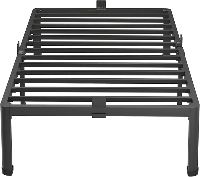 MAF 16 Inch Twin Bed Frames with Round Corner Legs Mattress Slide Stopper No Box Spring Needed Heavy Duty Metal Platform Bed Frame Under-Bed Storage Space, 3000 LBS Steel Slats Support