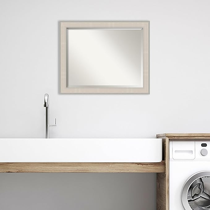 Amanti Art White Bathroom Mirror for Over Sink, 27x33 Cottage White Silver Rectangle Vanity Mirror, Large Coastal Wood Frame, Hangs Horizonally and Vertically, Bathroom Wall Decor, Beveled Edge