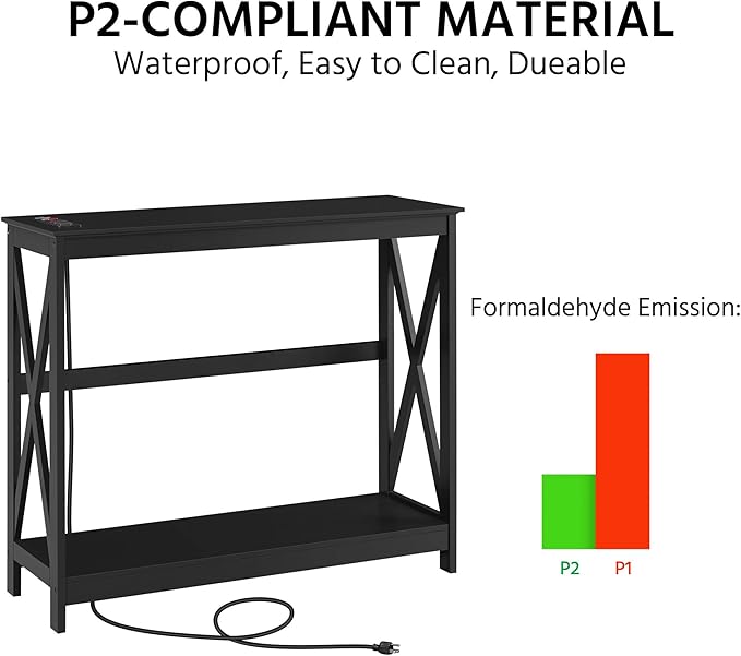 Yaheetech 40" Console Table with Power Outlets and USB Ports, Wood Entryway Table with Charging Station & Storage Shelf, Narrow 2-Tier Sofa Table for Living Room Hallway Foyer, Black